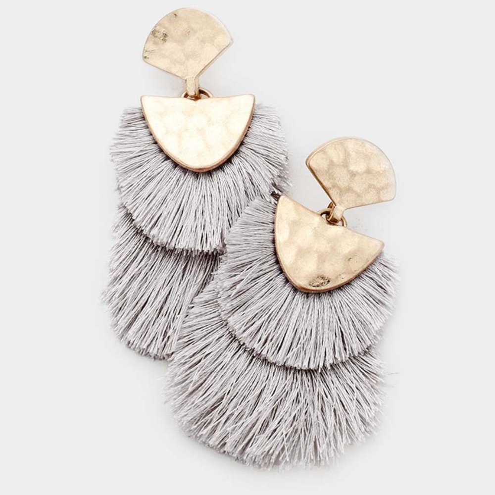 LIGHT GRAY DOUBLE TASSEL EARRINGS